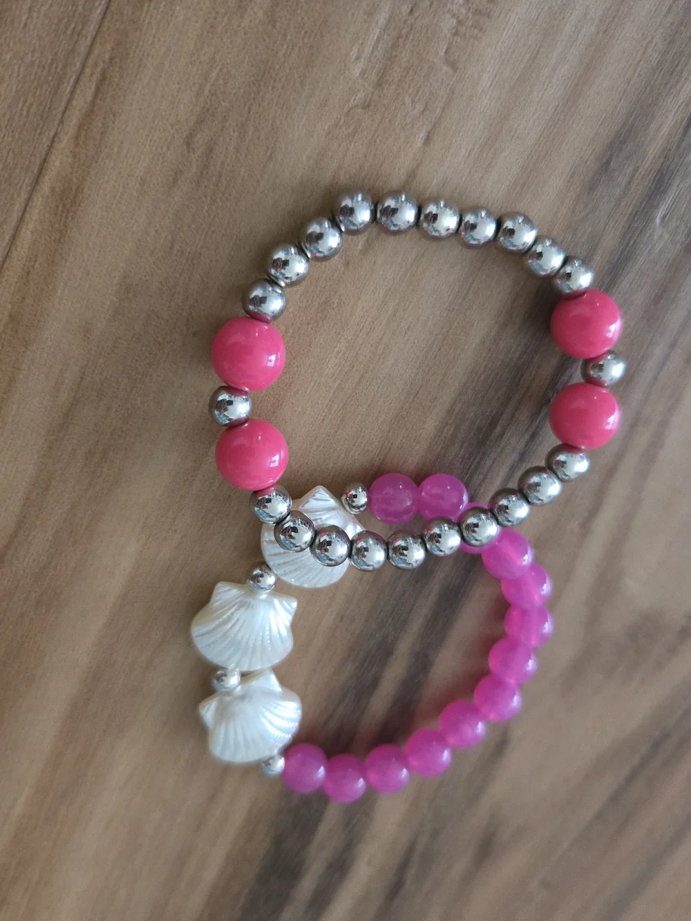 4/$15 Pink Beaded Shell Stretch Bracelets Kids Girls Vacation Outfit